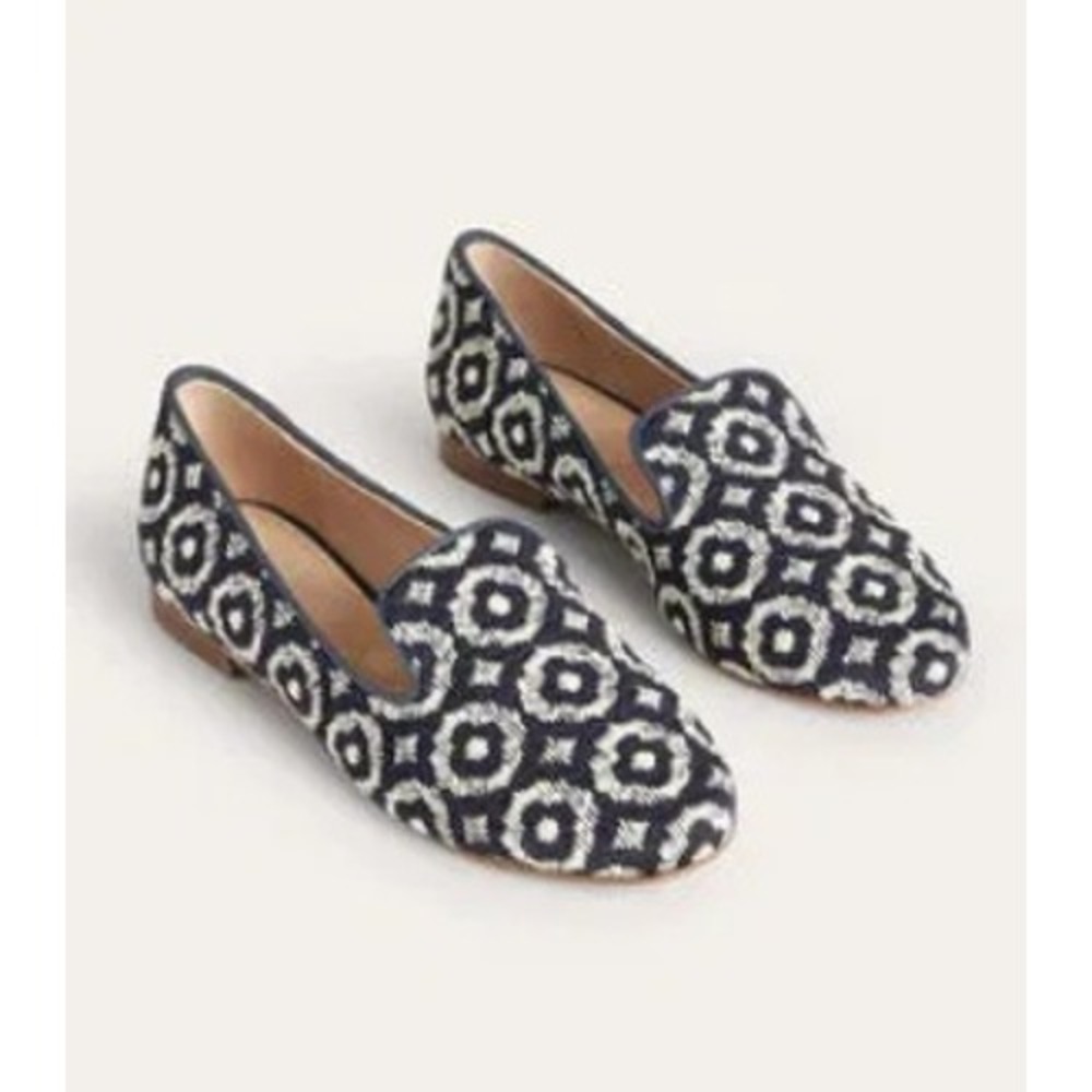 Boden‎ Tapestry Embroidered Loafers Navy Blue Woven Flat Shoes Size 37/6.5